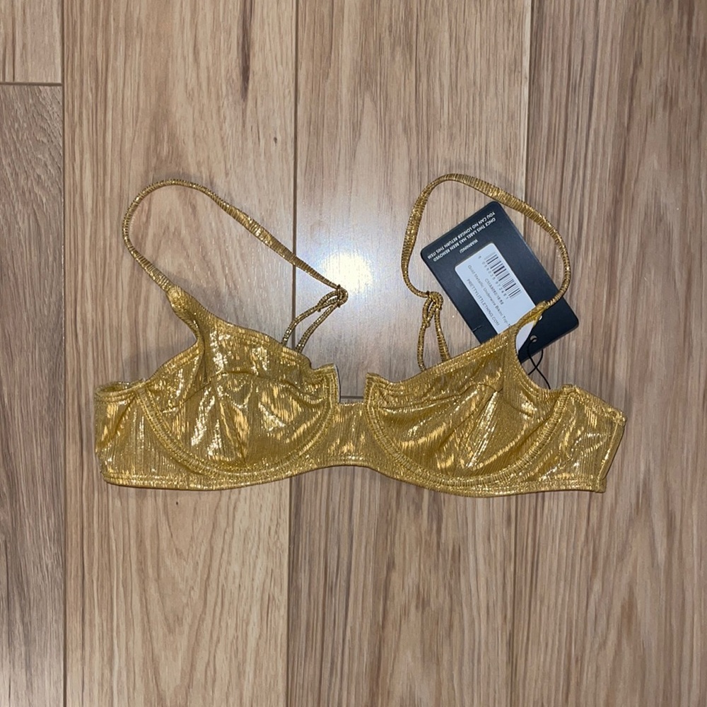 NWT Prettylittlething Gold Metallic Swim Top